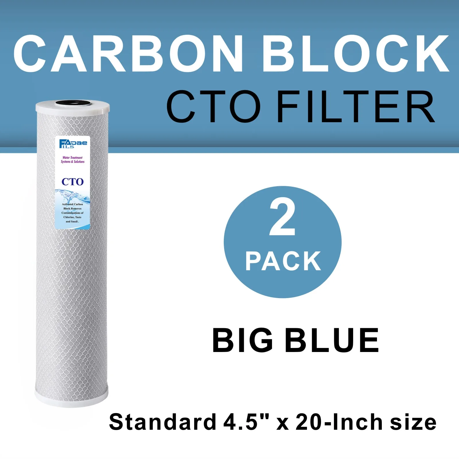Pacchetto di 2: ad alta Capacità 4.5 "x 20" Big Blue Tutta La Casa di Ricambio Filtri CTO di Carbonio Cartuccia Block-5 Micron