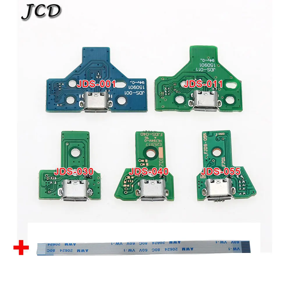 JCD-puerto de carga USB para controlador PS4, placa de circuito con Cable flexible de cinta, 12 pines, conector JDS 011, 030, 040, 14Pin, 001