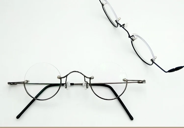 Vintage Kleine Runde Halbrand-Lesebrille mit Blaulichtfilter, Retro Runde Rahmenlose Presbyopie Korrektionsbrille – Detail 1