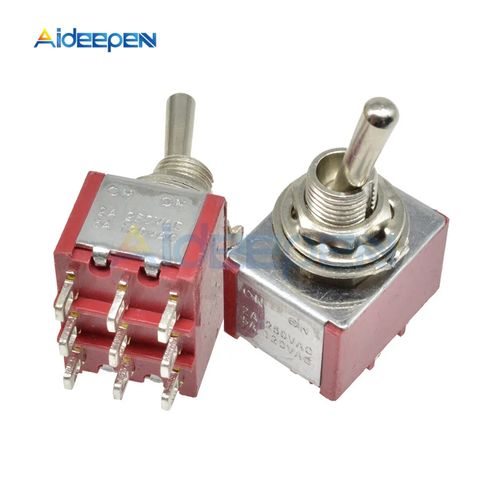 MTS-302 Toggle Switch ON-ON 9 Pin Switch 120V 5A 250V 2A 13*16.8MM Silver Contactor 2 Position 9 Terminal Red Switches