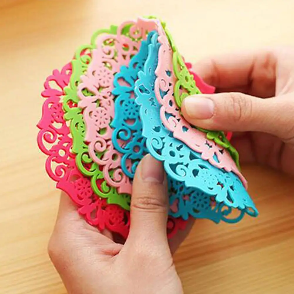 6 Pcs Lace Flower Doilies Silicone Coaster Tea Cup Mats Pad Insulation Placemat