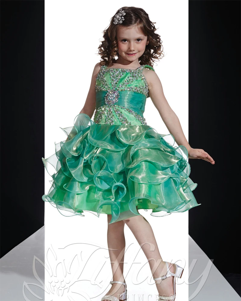 Grün Gekräuselte Prinzessin Mädchen Pageant Kleider 2020 Nette Tutu Kleine Mädchen Abendkleider Organza Kleinkind Glitz Pageant Kleider