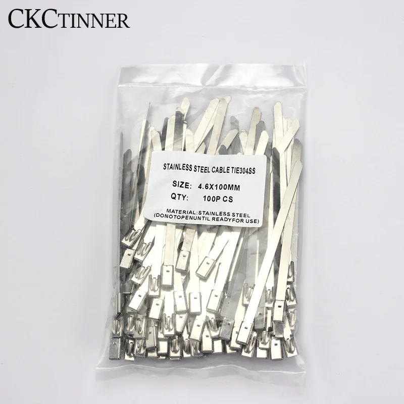 100PCS 4.6mm Stainless Steel Metal Cable Tie Zipper Bag Multifunctional Locking 100/150/200/250/300/350/400/450 Zip Wrap Exhaust