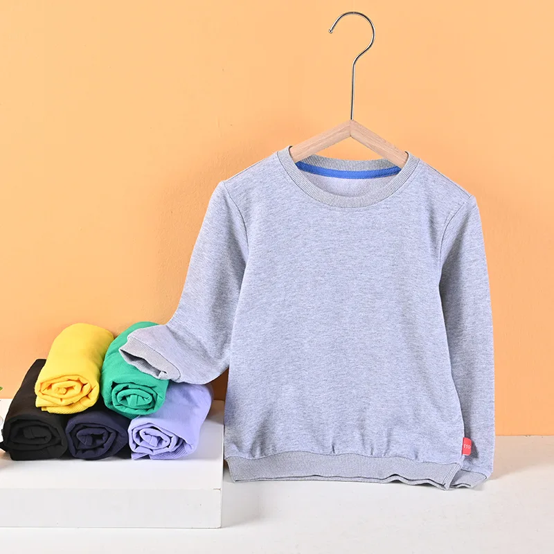 Autumn 2-12Years Children\'s Coat Tops Colorful Clothes Toddler Baby Kids Boys Girls Cotton Casual Hooded Solid Plain Sweatshirt
