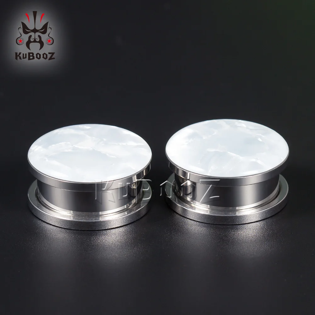 KUBOOZ Stainless Steel White Shell Ear Tunnels Plugs Gauges Piercing Screw Expanders Body Jewelry Earrings Gift 2PCS 6-25mm