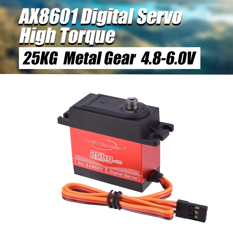 

AUSTARHOBBY Digital Servo AX8601 4.8-6.0V 25KG Waterproof High Torque Metal Gear for Traxxas HSP RC Car Boat Robot Airplane