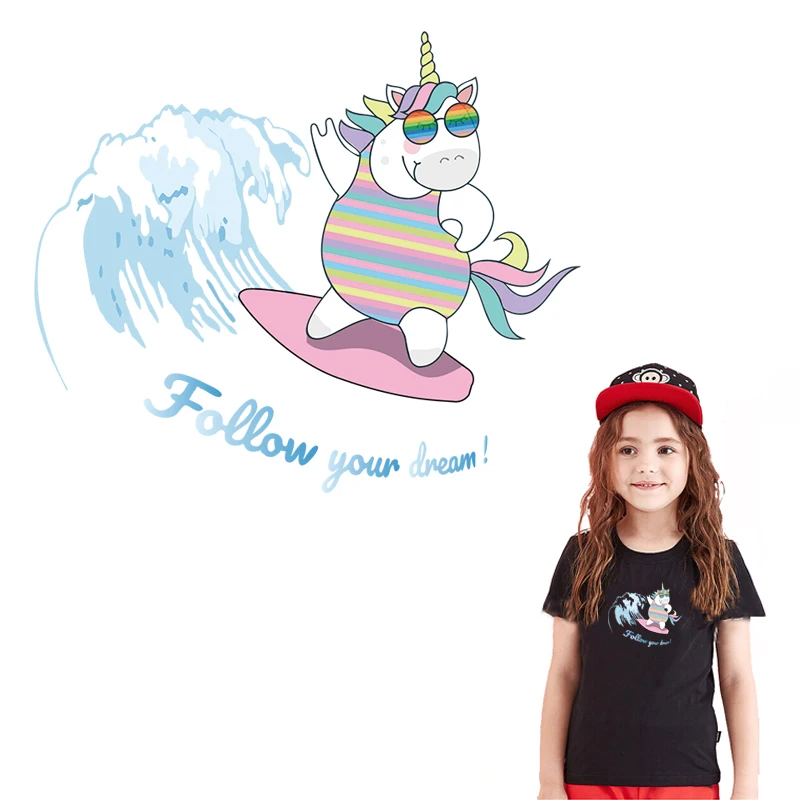 Unicorn Stripe On Clothes Stickers Iron On Patches Heat-Sensitive Rainbow Patch Application Of One Ironing Printing For Clothing