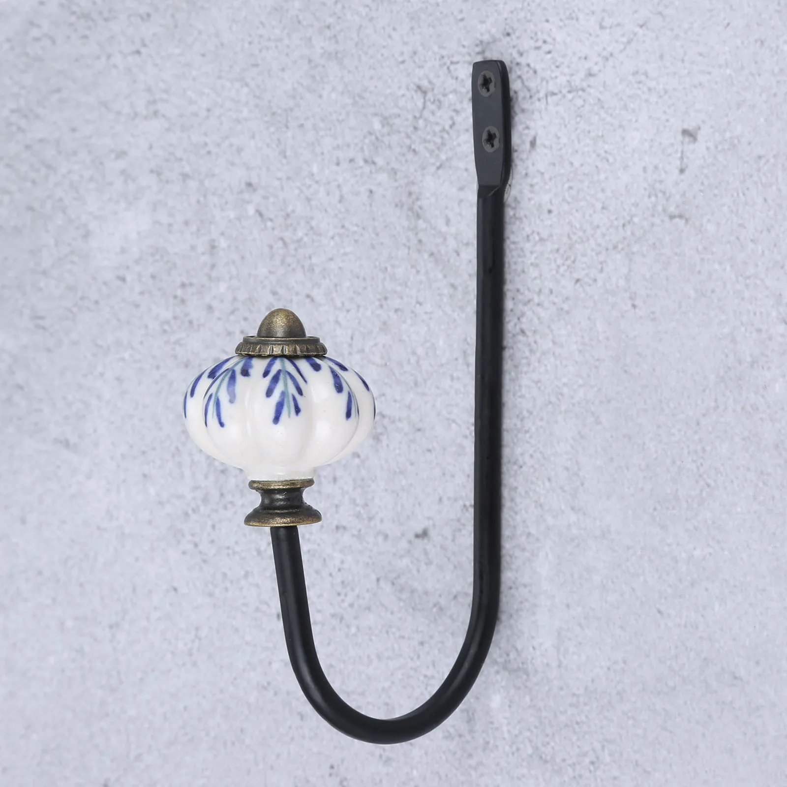 1set Porcelain Hook Wall/Door Mounted Hanger w/screw White&Blue Ceramics Decor Coat/Key/Bag/Towel Holder Bathroom Kitchen 122mm