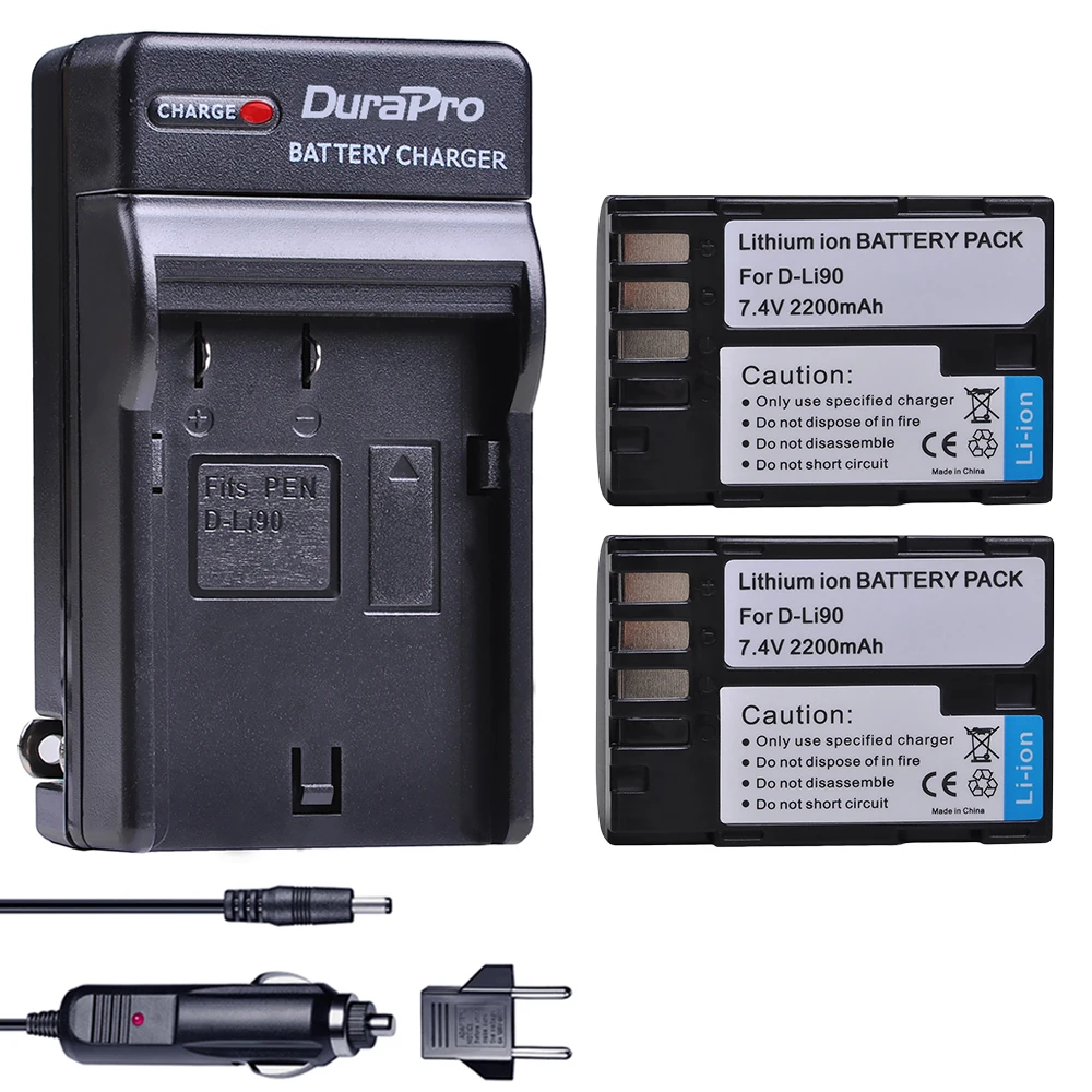 

2200mAH D-Li90 D Li90 DLi90 Bateria Li-ion Battery + Car Charger for Pentax K-5 II K-5 IIS K-01 K-7 K-5 K-3 K-3 II 645D 645Z Z1