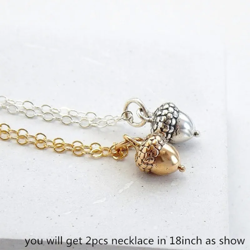 2pcs Oak Acorn Pinecone Necklace Minimal Cute Cartoon Solid Squirrel Nut Pine Cone Tree Fruit Bullet Charm Chain  Choker