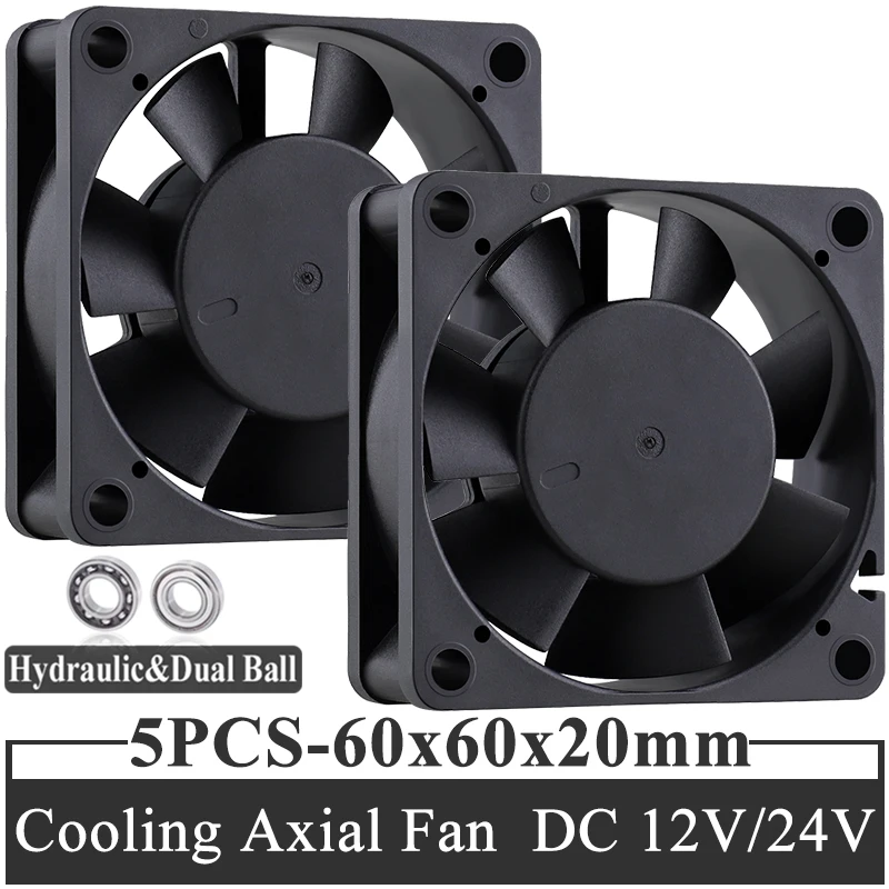 

5 Pcs Gdstime 60mm DC 12V 24V 60x60x20mm Brushless 6cm 3D Printer Cooler Fan High speed Cooling for fishing light charging pile