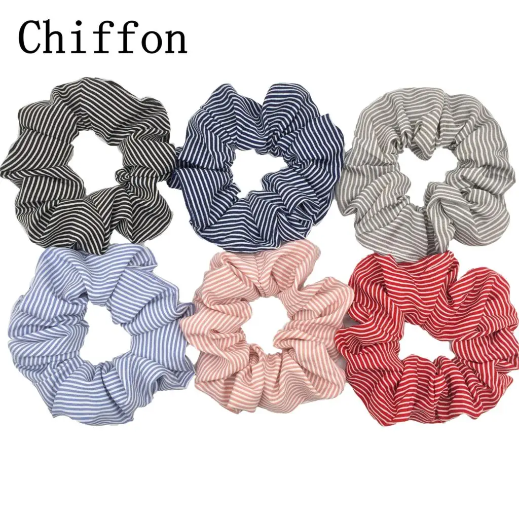6/1pcs Hair Scrunchies Set Fashion Basic Elastic Bands Ponytail Holder Dot Stripe Scrunchy Hair Tie For Girl Women Chiffon Print