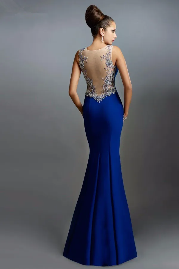 Vestido de fiesta largo azul real sin mangas con cuentas, vestido de noche sexy con Espalda descubierta, con sirena, para baile de graduación, novedad de 2015, envío gratis