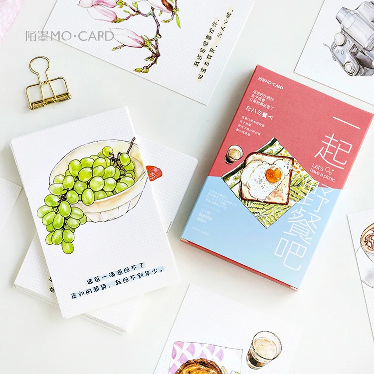 30 Sheets/Set Let's Have a Picnic Postcard/Greeting Card/Message Card/Birthday Letter Envelope Gift Card