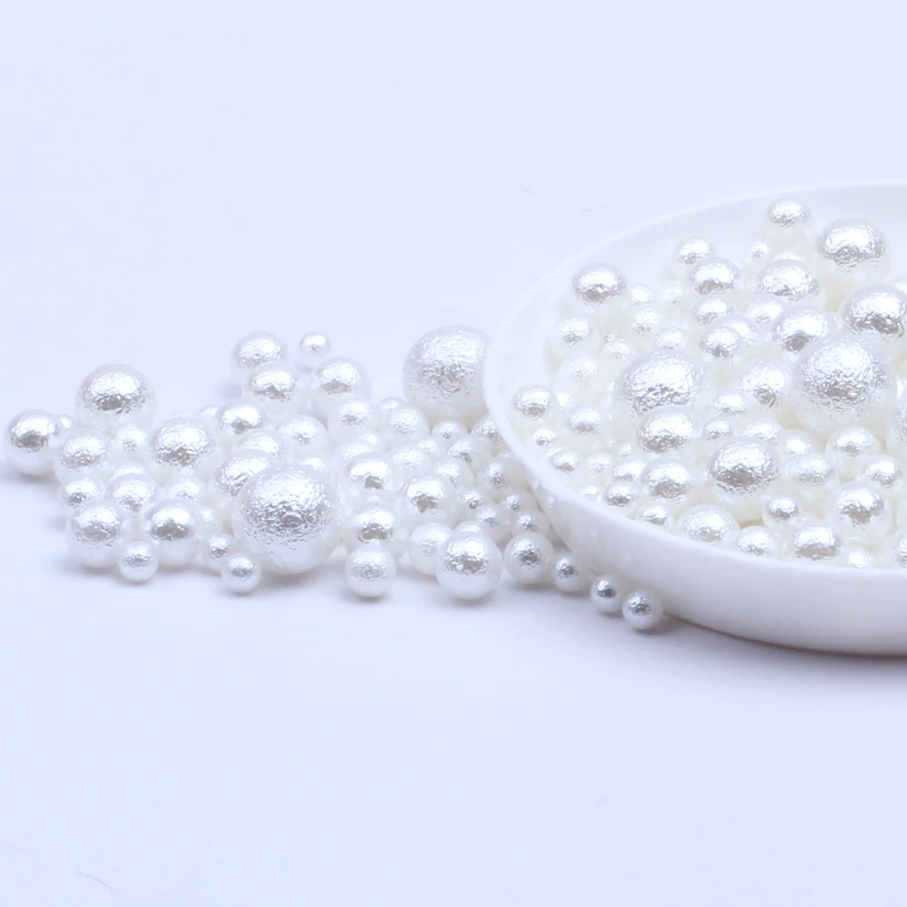 Mixed Sizes 400pcs White Color Resin No Hole Imitation Pearls Round Glitter Wrinkle Pearls Clothes Shoes DIY Decoration Beads