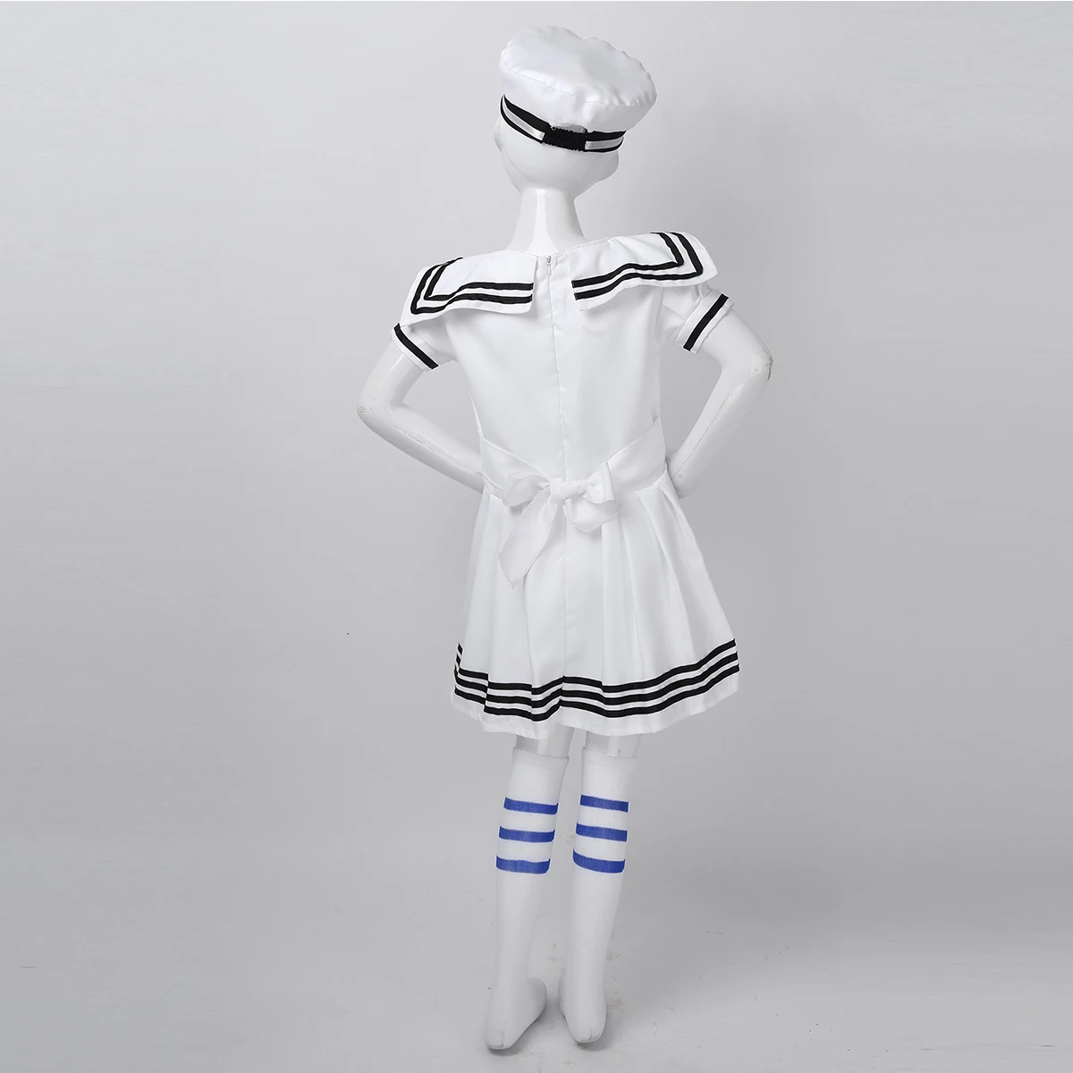 Kids Girls Navy Sailor Uniform Cosplay Costume Children School Chorus Stage Performance Dancewear Outfit Dress + Hat + Socks Set