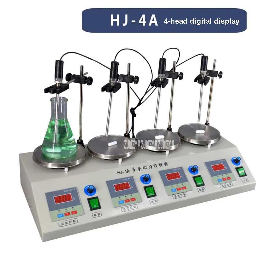 New HJ-4A 4-head Magnetic Heating Stirrer Lab Magnetic Stirrer Digital Display Temperature-controlled Hotplate Mixer 110V/220V