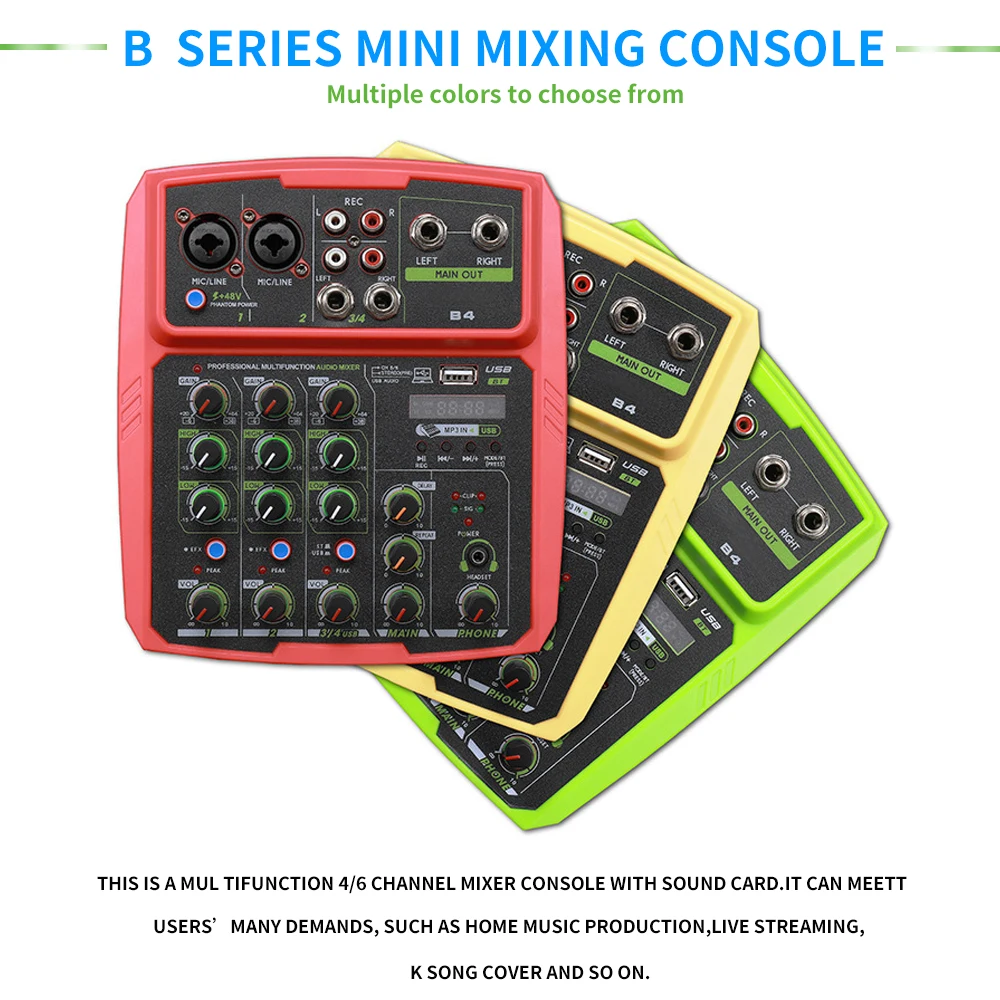 B6 6 قناة جهاز دمج صوتي في الهواء الطلق مؤتمر جهاز مزج الصوت USB بلوتوث صدى الصوت أداة المعالج لايف كارت الصوت