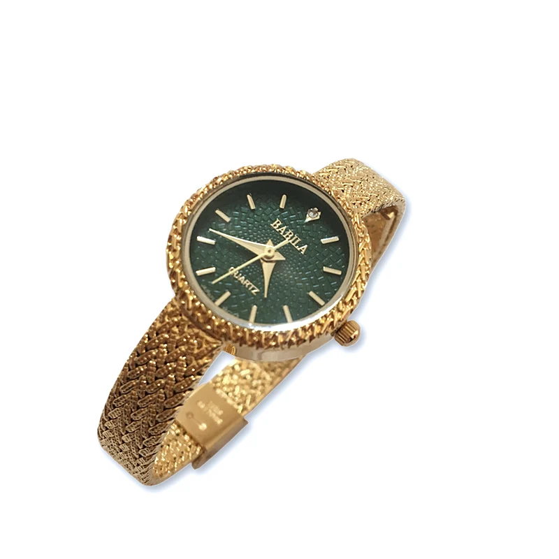 Elegant female round square dial small watch with gold delicate quartz watch