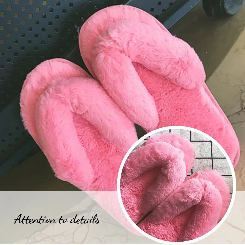 Women's Warm Shoes Indoor Home Soft Slippers Female Anti-slip Floor Shoes Casual Plush Shoes For Women Fur Flip Flops Plus Size