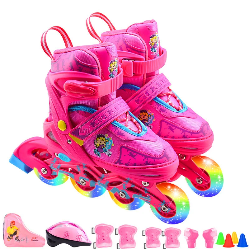 Roller skates roller skates children's full flash suit 3-10 years old men and women adjustable roller skates single row roller