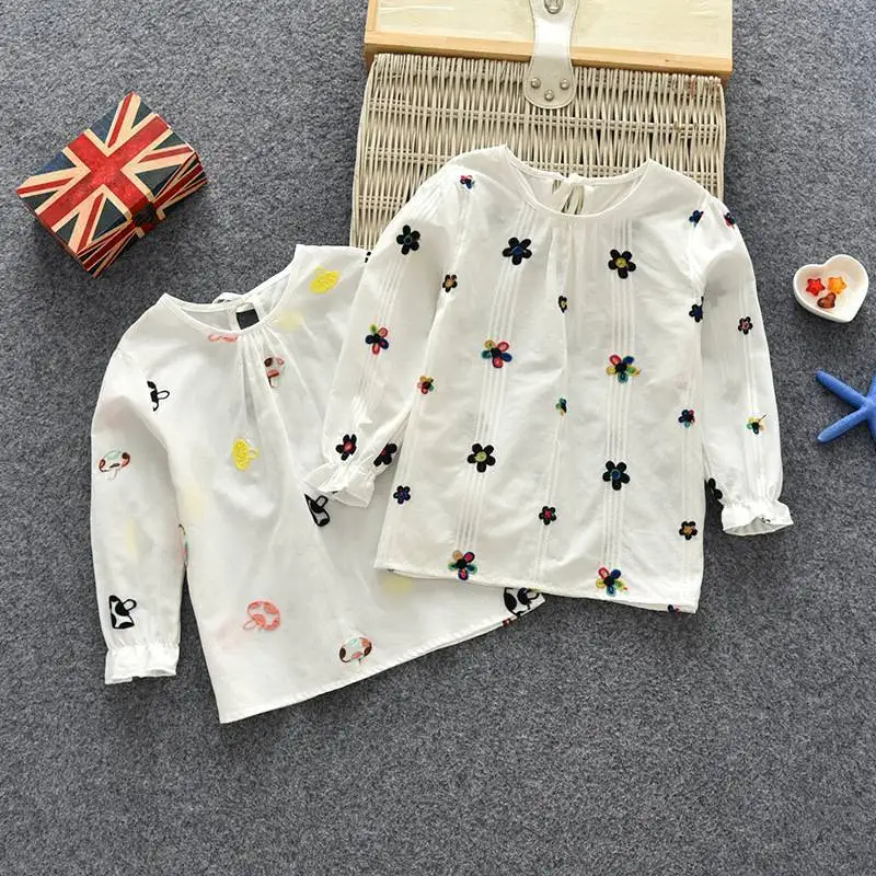 Spring Autumn Baby Girls Floral Cotton T-shirt Children Baby Long Sleeve Casual Blouse Tops White Kids Summer Clothes Tee Shirt