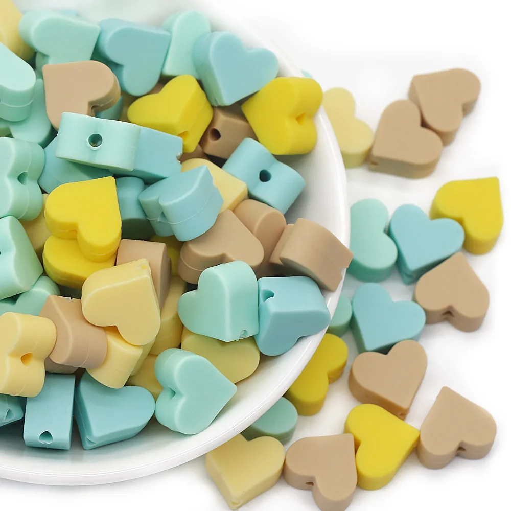 Cute-idea 10pcs Heart-shaped Silicone Beads Baby Teething Chewable Teethers DIY Pacifier Chain Toys Accessories Baby Nurse Gift