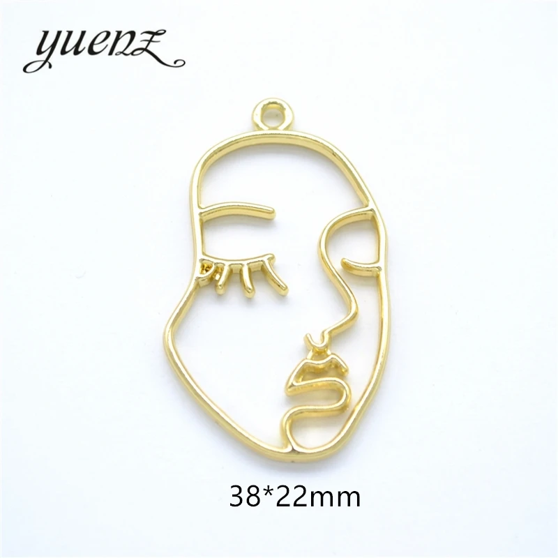 10pcs 26 Style KC Gold Color Alloy  Human Face Hollow Charms Pendant Necklaces for DIY Jewelry Findings Accessories W15