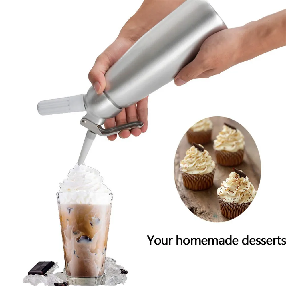 Professional Whipped Cream Dispenser 500ml/1 Pint Capacity Canister Stainless Steel Whipped Cream Maker with 3 Decorating Tips