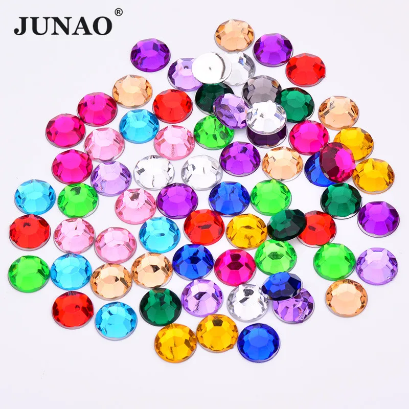 JUNAO 2 6 8 10 18 20mm Mix Color Round Crystal Rhinestones Non Hot Fix Stones Diamond Flatback Colorful Acrylic Strass for Nails