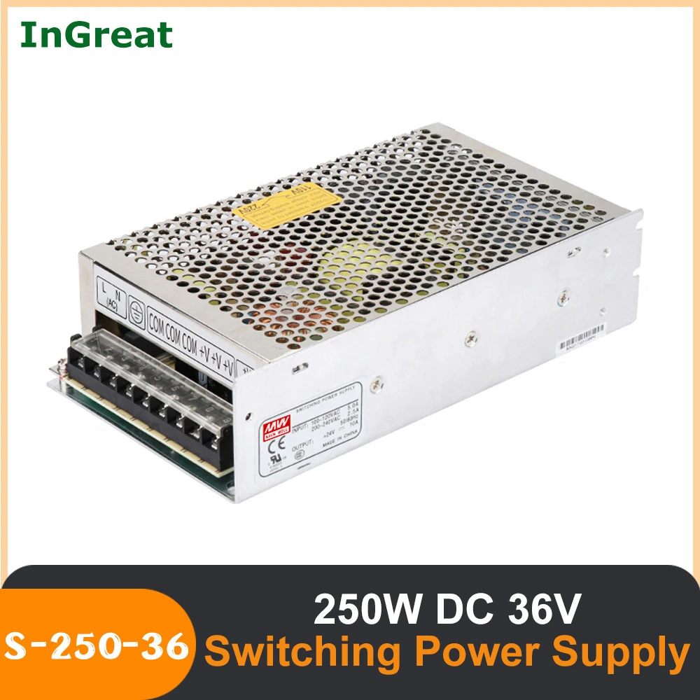 250W AC 110V-220V DC 36V Switching Power Supply for Stepper Motor / Closed Loop Stepper Motor Source Power Adapter S-250-36