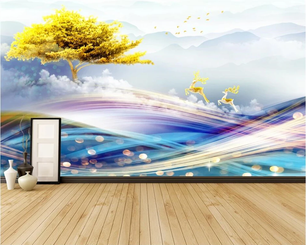 beibehang Customized fashion deer artistic conception new light luxury abstract decorative painting interior wallpaper