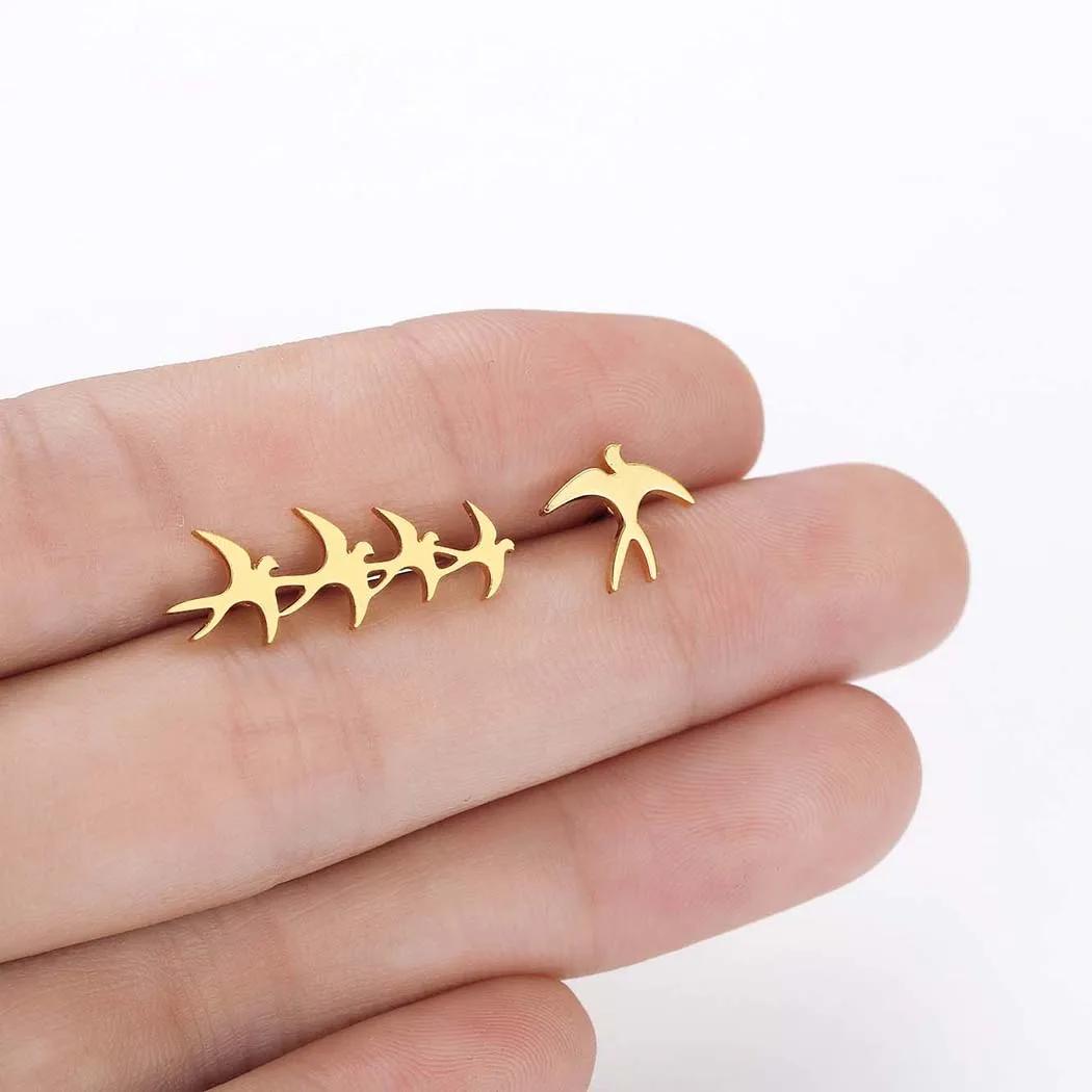 QIMING Lovely Flock Of Birds Earring Lovely Swallow Animal Stud Earrings For Women Kids Asymmetric Jewelry Gift Boucle D\'oreille