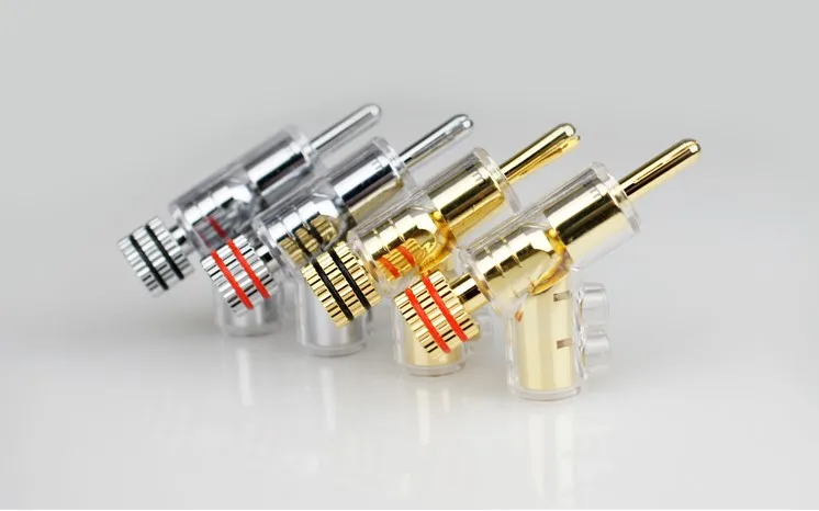 4pcs Hi-end HIFI Gold Rhodium Plated Gun-type Audio Video Speaker Adapter 6mm banana connector 45 Dgree Lock Screw Welding Free