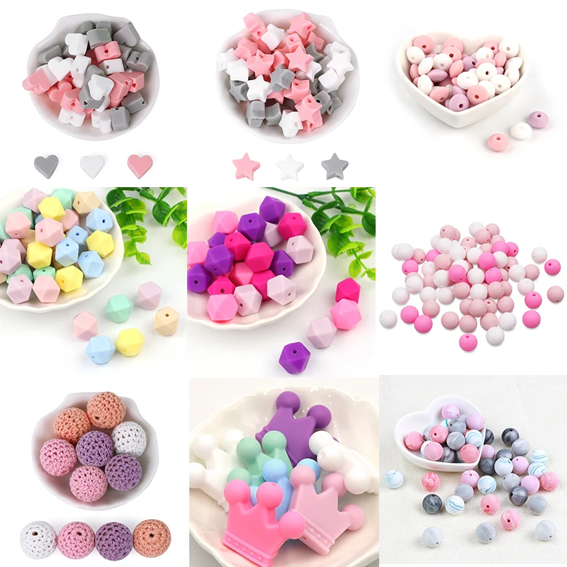 TYRY.HU Teether Silicone Beads Pastel Pink Food Grade Silicone Teething Necklace Baby Teether