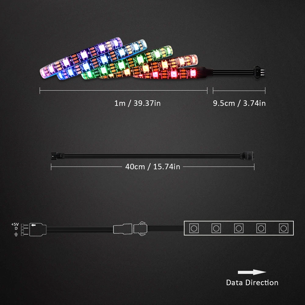 Motherboard RGB Addressable WS2812b LED Strip For PC Case, for ASUS Aura SYNC,MSI Mystic Light SYNC,RGB Fusion 2.0, 3 Pin Header image 2