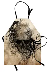 Tattoo Apron Handmade Image of a Skull with Tribal Floral Like Designs Around Print Women Men Kids Cooking Baking Kitchen Bib