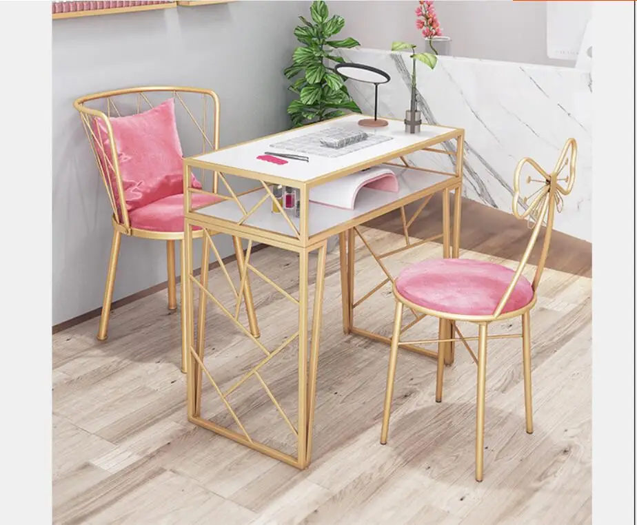 Net celebrity ins wind marble nail table and chair set single double gold iron simple nail table nail table