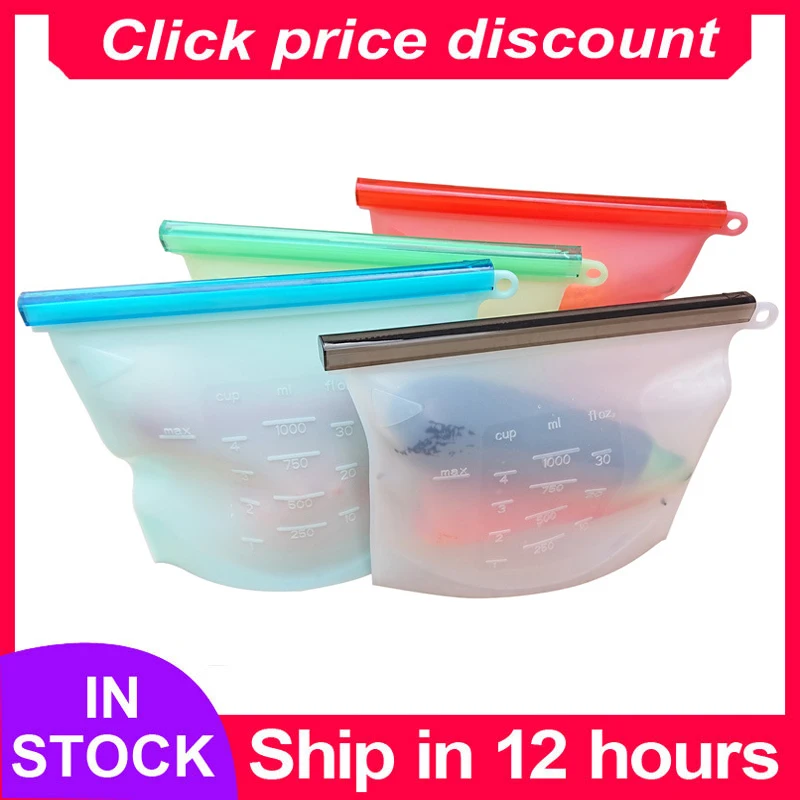 Silicone Bags Reusable Silicone Food Bag Airtight Seal Food Preservation Bag Food Grade for Vegetable, Liquid, Snack, Meat