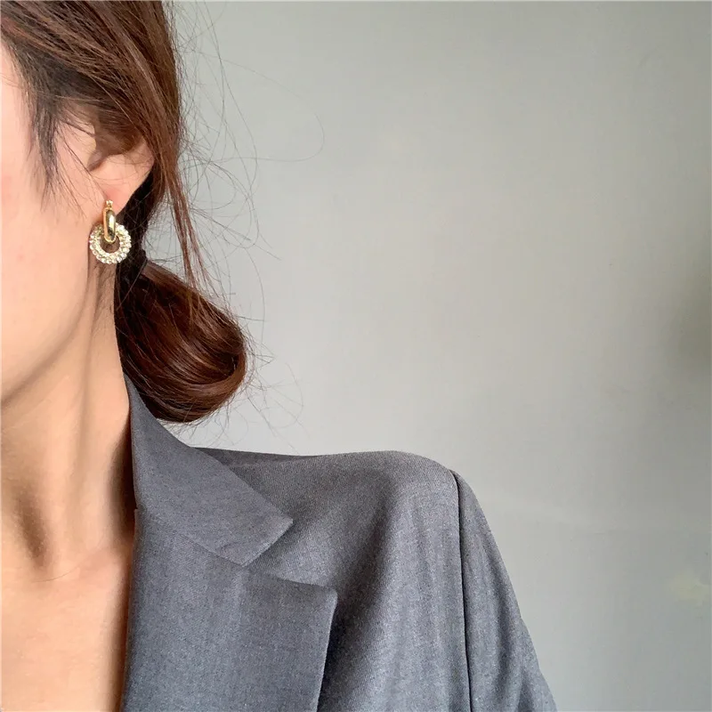 Hiphop Multi Crystal Circles Drop Earrings for Women Rock Jewelry Vintage Metal Earring Female Brincos Hyperbole Bijoux 2020