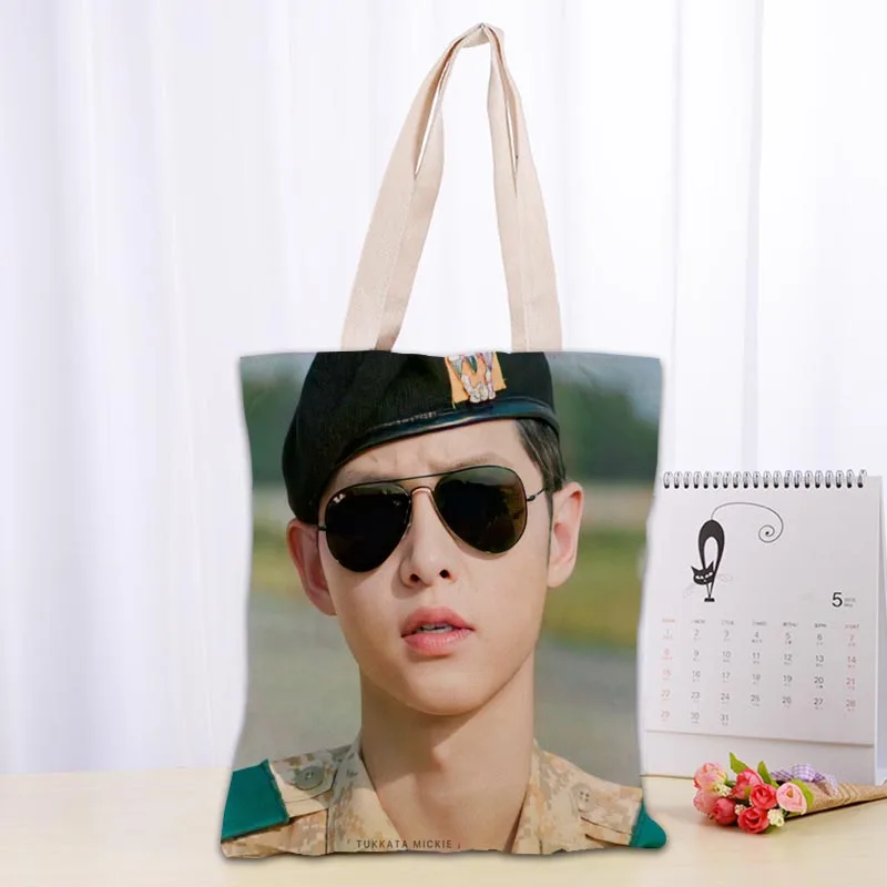 

Descendant Of The Sun Song Joong Ki Shopping Bags 30x35cm Tote Bag Reusable Handbag Women Shoulder Cloth Pouch Foldable 0719