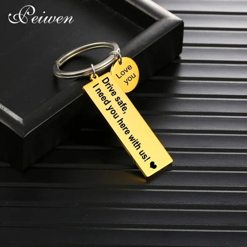 Custom Drive Safe Keychain Engrave Text Name Keyring For Men Women Anti-lost Key Ring Stainless Steel Trinket Car Key Jewelry