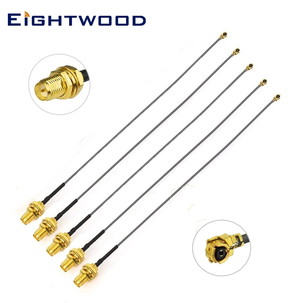 Eightwood 5pcs IPEX IPX U.FL to RP-SMA Female Bulkhead Pigtail 1.13mm Cable 15cm for Mini PCIe Card Wireless Routers,PC Desktop