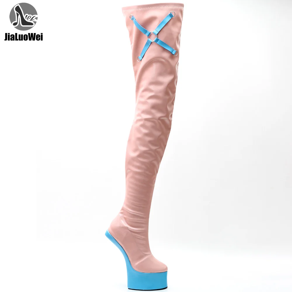 

JIALUOWEI New Product 7inch High Heel Ponyplay Fetish Hoof Thigh High Boots