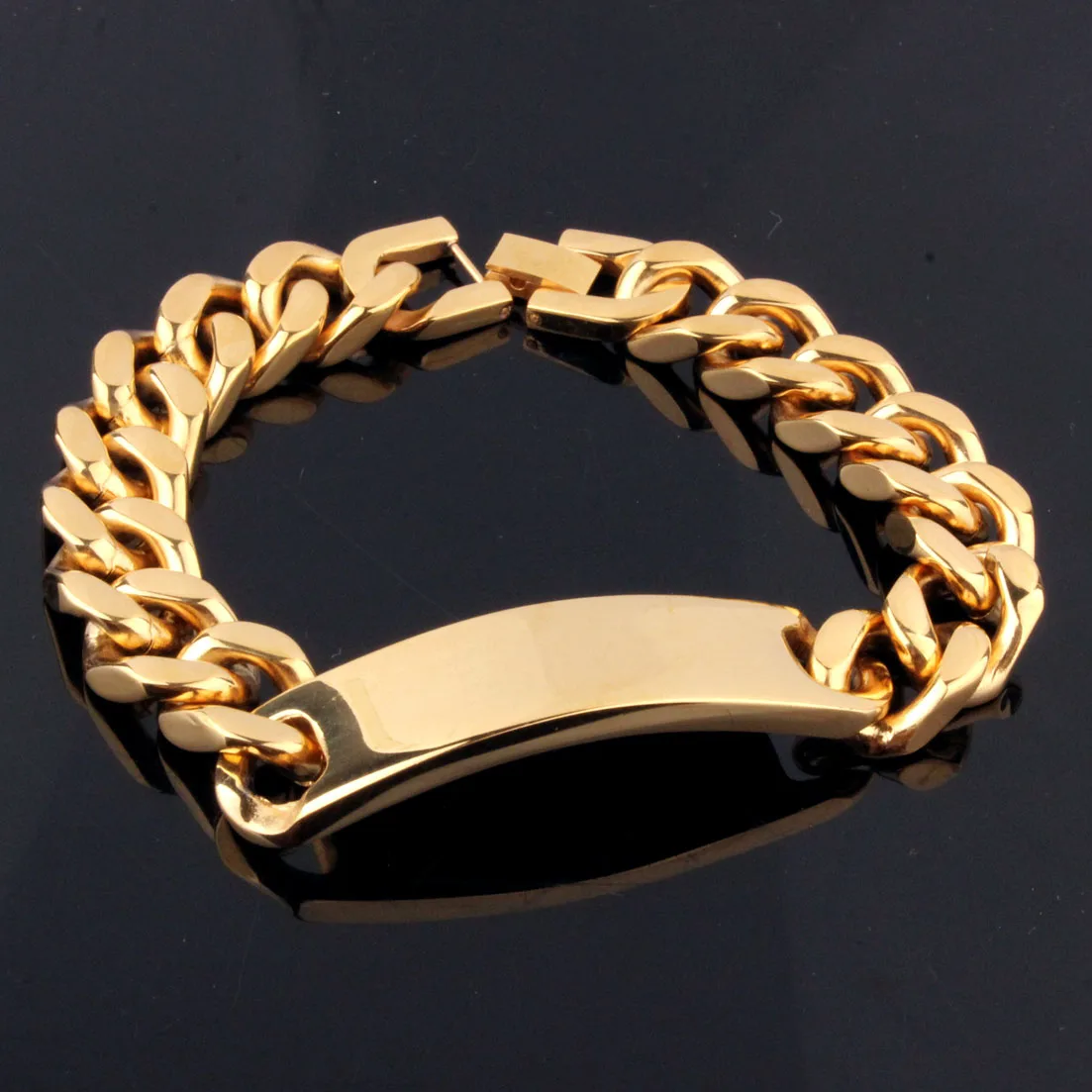 High Quality 316L Stainless Steel Men\'s Biker Curb Chain ID Bracelet Bangle Curb Cuban Link Wholesale Bracelet Fashion Jewelry