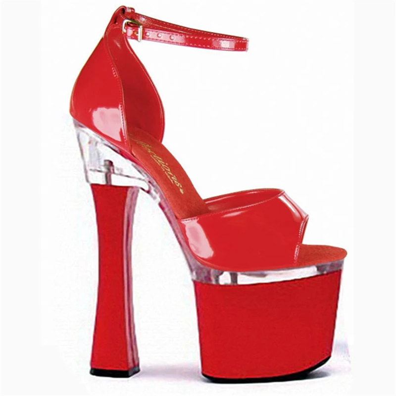 Plus:34-44 Summer Fashion Transparent Ankle Strap CD Sandals Female 18cm Thick Heel Platform High-heeled Shoes Woman Dress Pumps