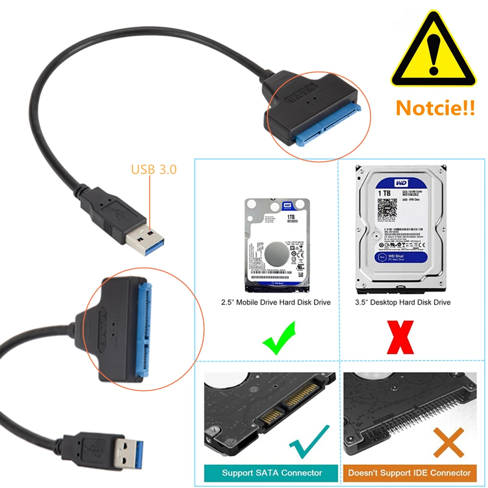 Grwibeo Cavo USB SATA 3 Adattatore Sata a USB3.0 FINO a 6 Gbps Supporto Disco rigido HDD SSD esterno da 2,5 pollici 22 pin Sata III A25 2.0