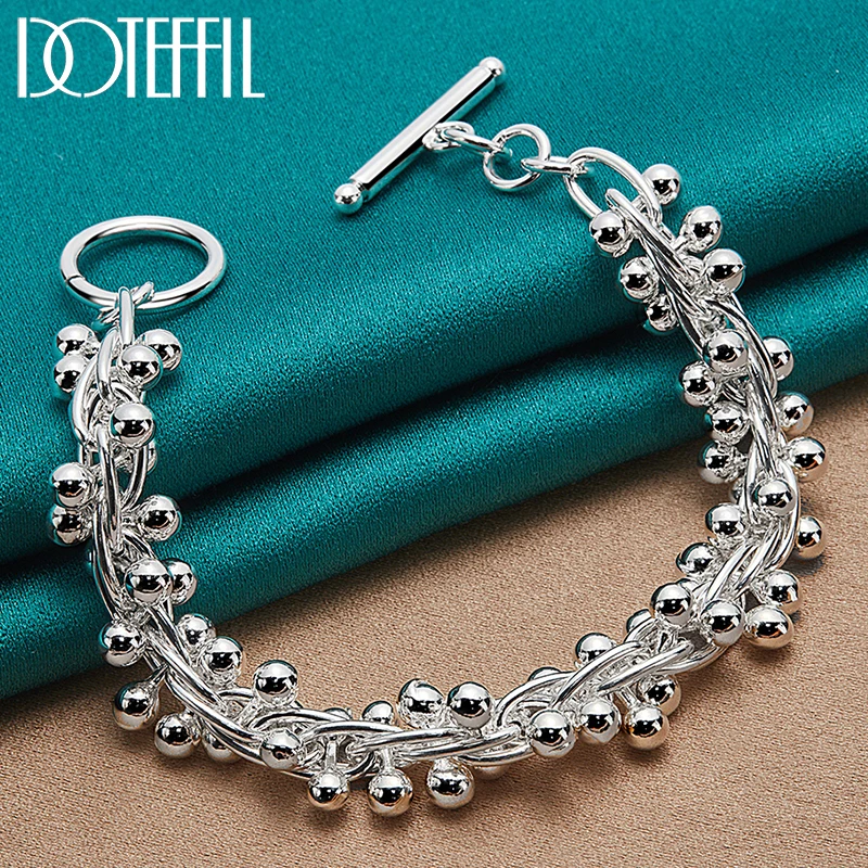 DOTEFFIL 925 Sterling Silver Smooth Grape Bead Bracelet Chain For Woman Man Fashion Charm Wedding Engagement Party Jewelry