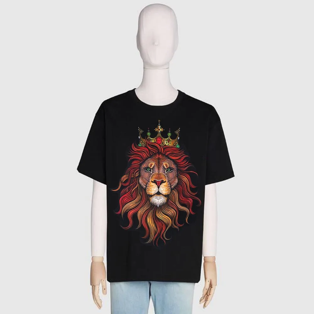 New Oversized Crown 3D  Lion King Head Pattern Large Fabric Animal Patch Stitched On Large T-Shirt Jacket Sweater