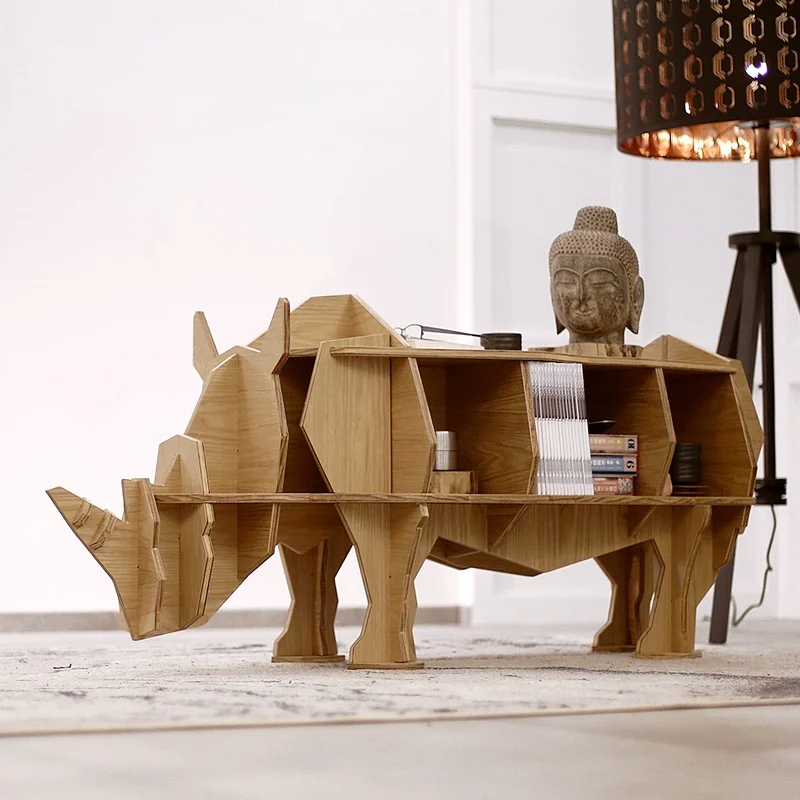 Rhinoceros Nordic Style Coffee Table Rhinoceros Assembly Tea Table Bay Window Creative Bookshelf Animal Home Decoration 1PC